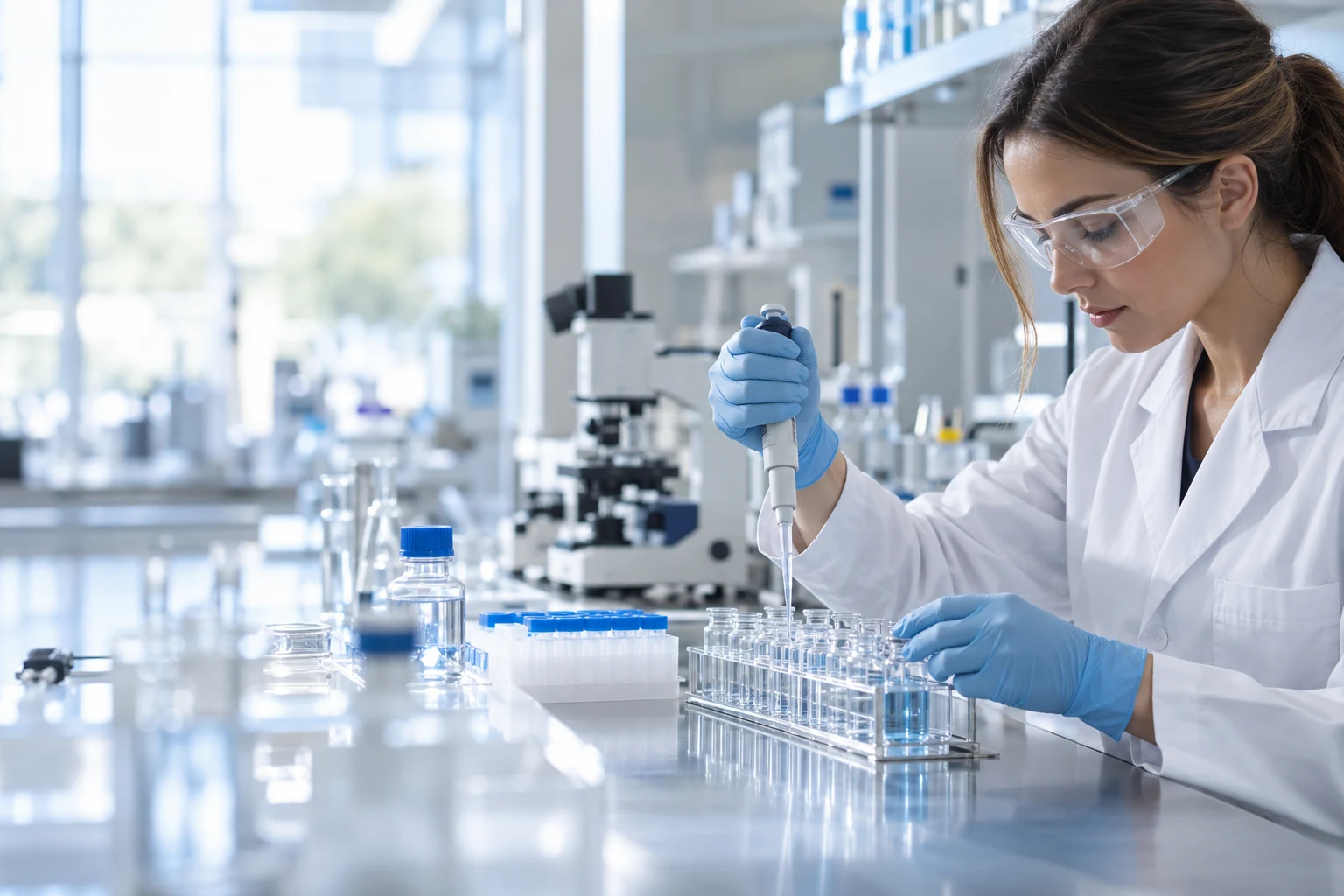 AI-generated laboratory illustration showing careful sample handling